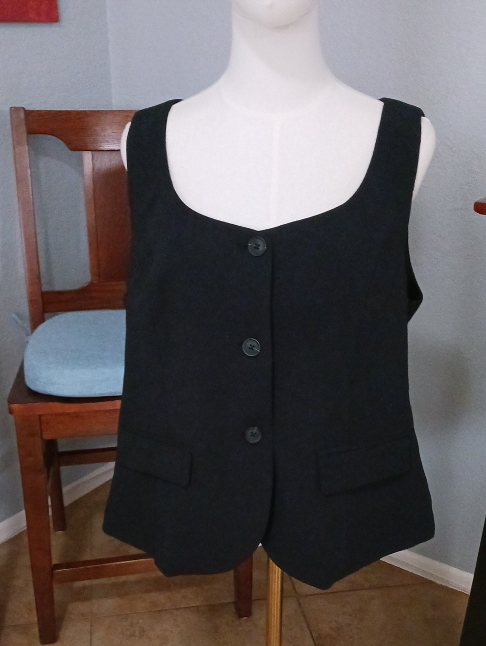 NEW!! a new day- Adorable Black Button-Front Women's Vest